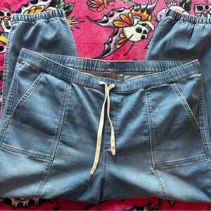 Light Wash Denim Jogger Pants with Drawstring